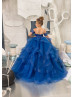 Beaded Royal Blue Lace Tulle Ruffled Flower Girl Dress